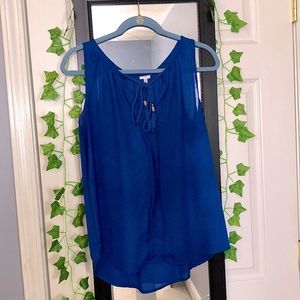 Royal Blue sleeveless blouse with customizable ties at front